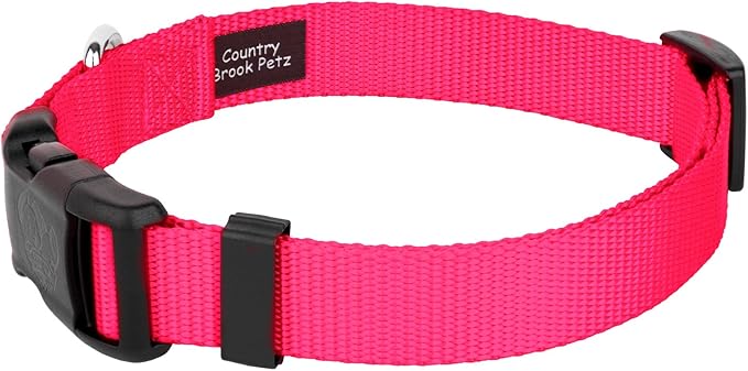 Country Brook Petz - American-Made Dog Collar for Large, Medium, and Small Dogs and Puppies - Deluxe Heavy Duty Nylon in 33 Dazzling Colors (Extra Large, 1 Inch Wide, Hot Pink)