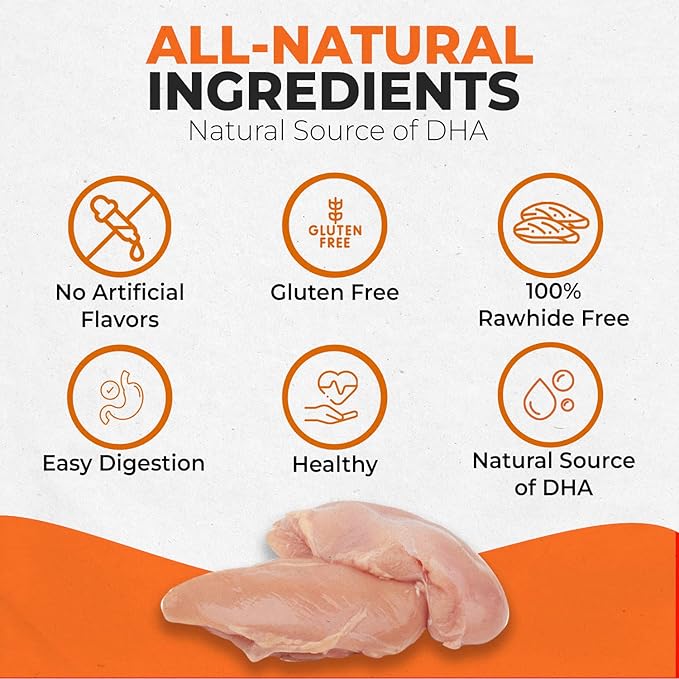 Canine Naturals Puppy Chicken and Rice Chew - Rawhide Free Puppy Treats - Made with USA Chicken - All-Natural & Easily Digestible - 40 Pack of 5-Inch Sticks for Puppies