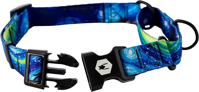 Wolfgang Heavy Duty Martingale Dog Collar with Quick Release Nylon Buckle for Walking & Training, StarryWolf Print