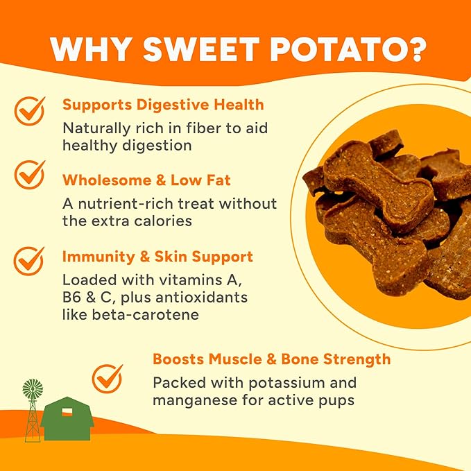 Gaines Family Farmstead Sweet Potato & Pumpkin Dog Bones – 6 oz, Natural, Grain-Free Dog Treats for Digestive Health & Immunity – High-Fiber, Vitamin-Rich Chews for All Dogs, Made in USA
