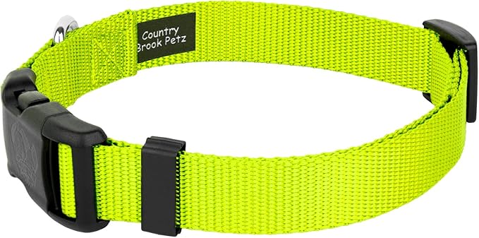 Country Brook Petz - American-Made Dog Collar for Large, Medium, and Small Dogs and Puppies - Deluxe Heavy Duty Nylon in 33 Dazzling Colors (2XS, 3/8 Inch Wide, Hot Yellow)