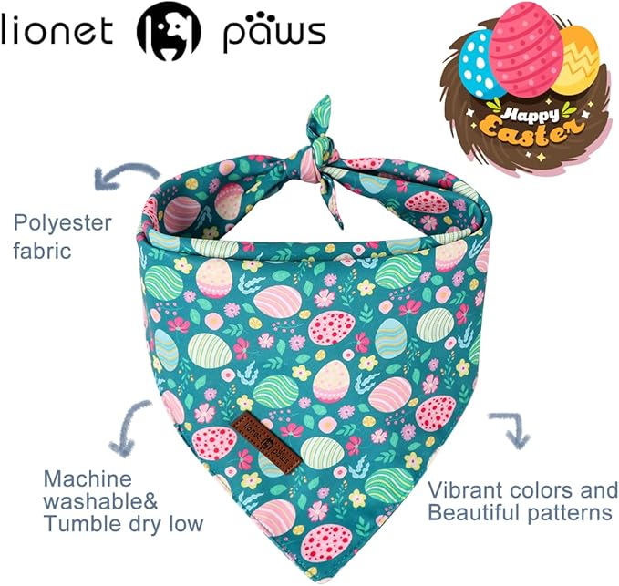 Lionet Paws Easter 2pcs Dog Bandanas, Pink Cute Rabbit Egss Dog Scarf Bib Premium Fabric, Happy Easter Green Bandanas for Small Medium Dogs Pets