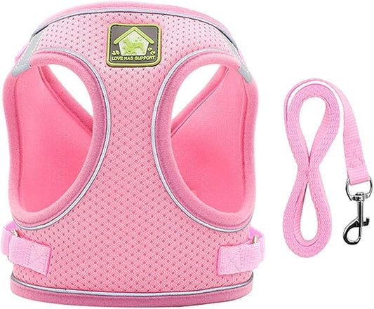 leconpet Step in Dog Harness, Vest Harness and Leash Set for Small Medium Dogs, Puppy Harness, Mesh Reflective Dog Harness Vest (Pink, L)