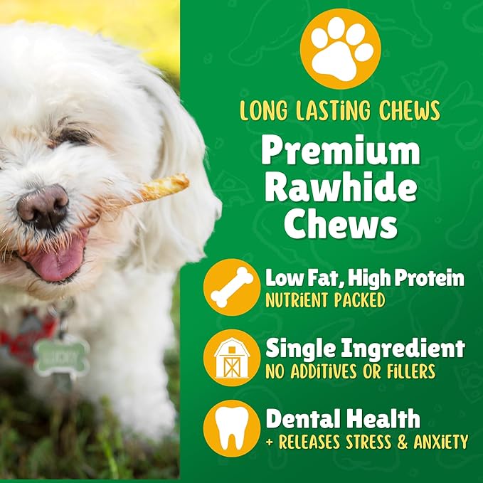 Natural Rawhide Twist Sticks Dog Treats – 325ct. Premium Rawhide Chew Sticks – Long Lasting Chews for Small Dogs and Puppy Treats Made with Natural Beef Hide