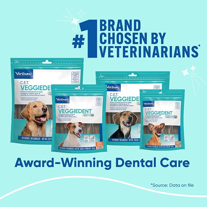 Virbac CET Veggiedent FR3SH Tartar Control Chews for Large Dogs Over 66 Pounds, Plant-Based Formula, 30 Count Bag
