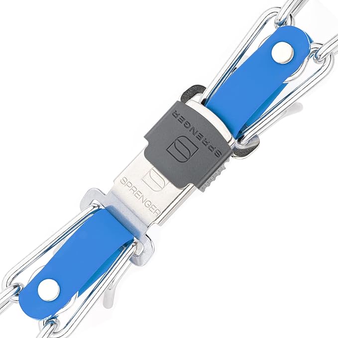 Herm Sprenger Chrome Plated Steel Dog Collar with Quick Release ClicLock Buckle and Biothane Insert Training Collar for Dogs Made in Germany (Cerulean Blue, 25in x 4.0mm(Neck Size up to21-22in))