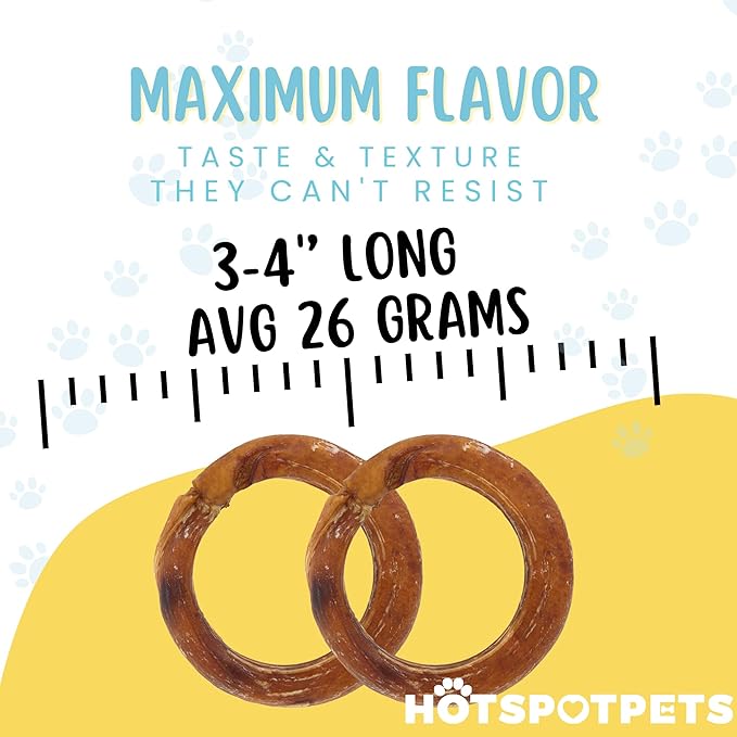 hotspot pets Bully Stick Rings for Dogs (5 Pack) 4 Inch Circles- Premium All Natural Long Lasting Beef Pizzle Dog Chew Treats - Low Odor, Grain Free, Fully Digestible, Rawhide Alternative Chews