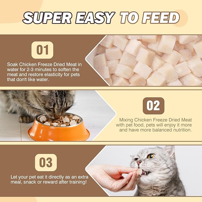 Freeze Dried Chicken,Freeze Dried Chicken Dog Treats Natural No Additives,Single Ingredient,High Protein,Suitable for All Ages Cats and Dogs,Dehydrated Suitable for Training