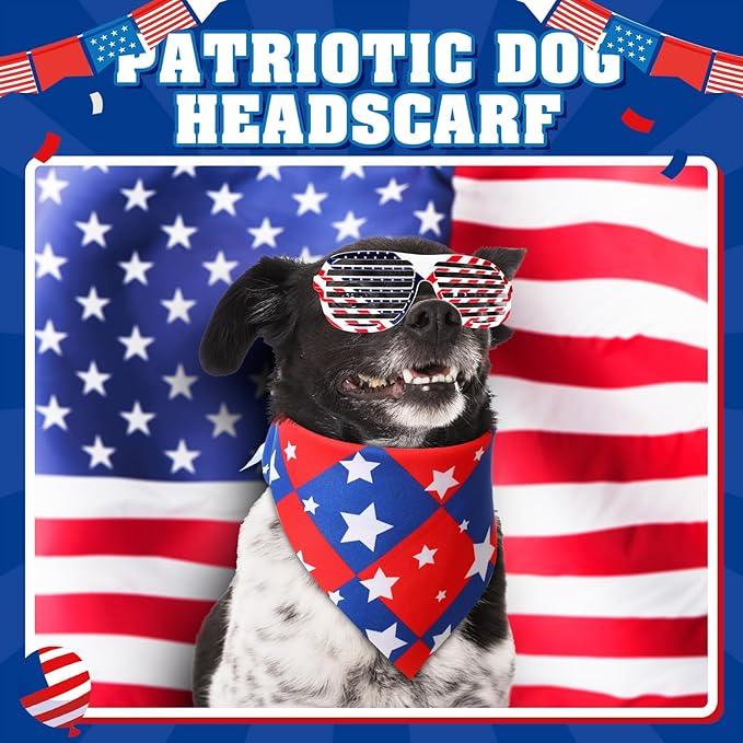 Sumind 100 Pieces Patriotic Dog Bandanas Bulk Bibs Triangle Scarf Star Bandanas for Dogs with Independence Day Patterns for Independence Day Pet Costume Accessories Decoration(Large)