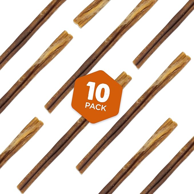 Best Bully Sticks Hickory Smoked Thick 12 Inch Bully Sticks - 10 Count (Pack of 1) - Natural, Grain and Odor-Free, Smoky Aroma, No Additives, Grass-Fed