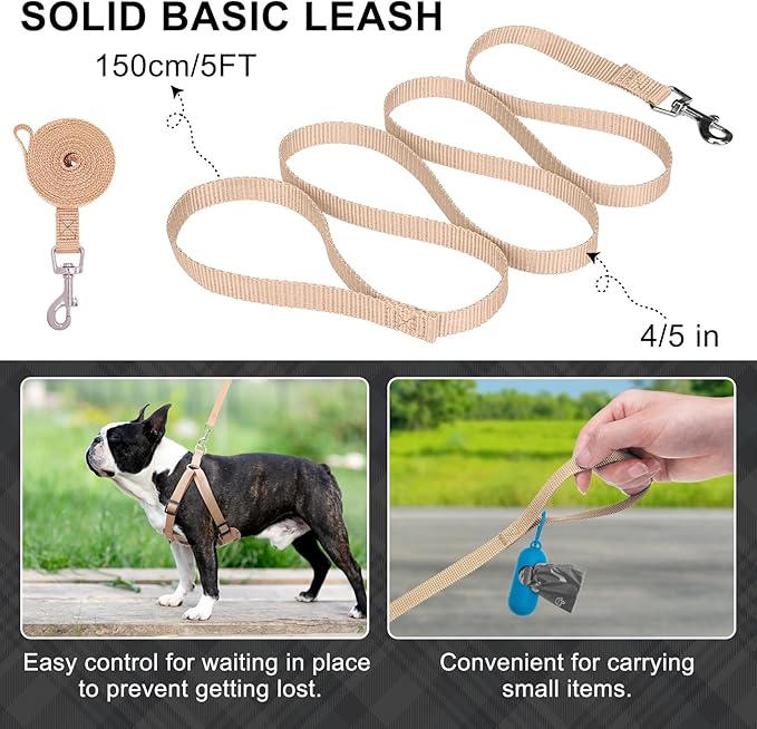 BEAUTYZOO Step in Dog Harness Collar and Leash Set for Small Medium Large Dogs, No Pull No Choke Puppy Harness,Soft Mesh Reflective Pet Padded Vest Adjustable for Doggie Girl or Boy,Chihuahua,Beige S
