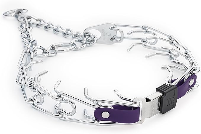 Herm Sprenger Chrome Plated Steel Dog Collar with Quick Release ClicLock Buckle and Biothane Insert Training Collar for Dogs Made in Germany (Violet Purple, 25in x 4.0mm(Neck Size up to21-22in))