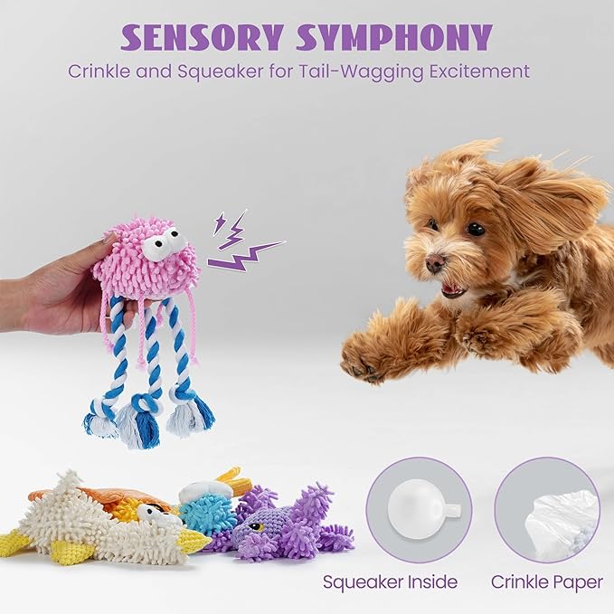 Nocciola Small Medium Large Dog Toys, Cute Soft Squeaky Crinkle Plush Stuffed Durable Pet Teething Animal Chew Toys for Small to Large Breed, Cognitive Stimuting Boredom Puppy Birthdays Gifts