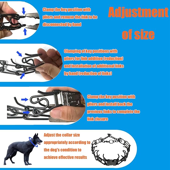 Prong Training Collar for Dogs, Adjustable Dog Pinch Collar with Quick Release Buckle, No Pull Collar for Small Medium Large Dogs, Extra Link and Caps