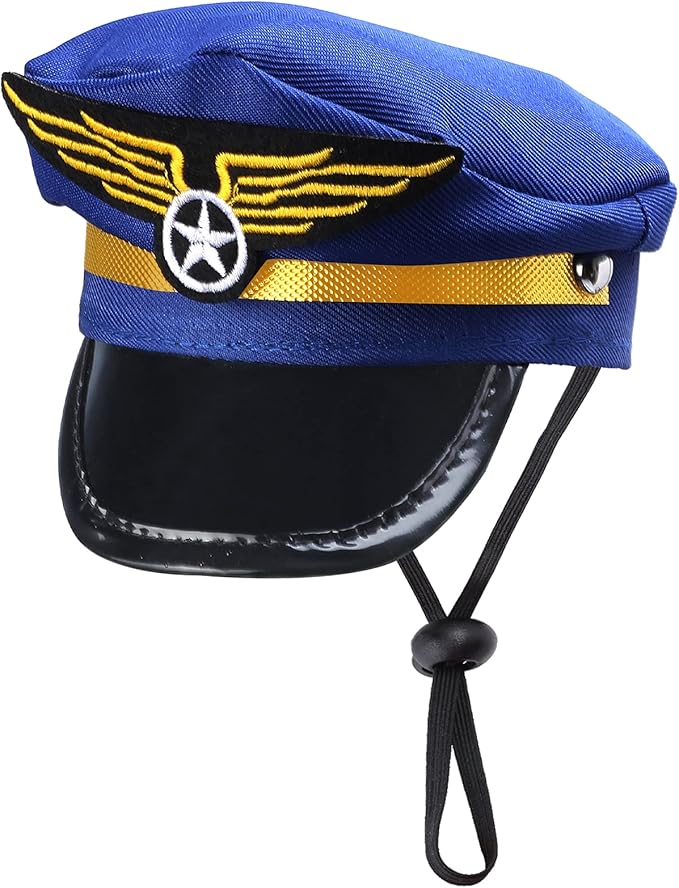 Yewong 3 Pieces Pet Captain Pilot Costume Accessory Set Dog Cat Pilot Hat Formal Necktie Collar Pilot Costume Accessories for Pet Pilot Fancy Dress Halloween Party (Set-C)