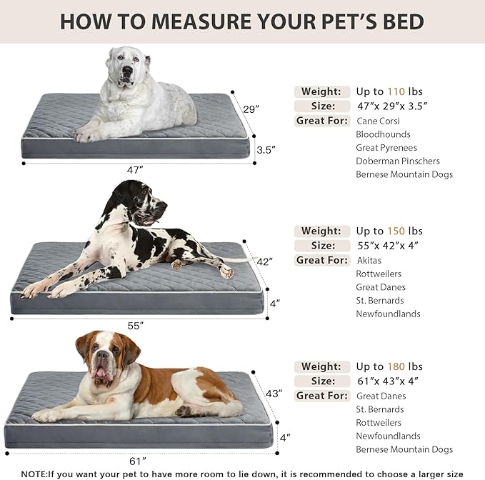 WNPETHOME Orthopedic Dog Beds for Large Dogs, Extra Large Waterproof Dog Bed with Removable Washable Cover & Anti-Slip Bottom, Egg Crate Foam Pet Bed Mat