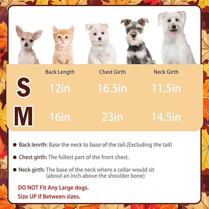 PUPTECK Dog Shirt, Cute Puppy Cat Polo T-Shirt, Soft Pet Clothes Boy Girl Outfit for Small Medium Sized Dogs, Costume Fall Leaves S