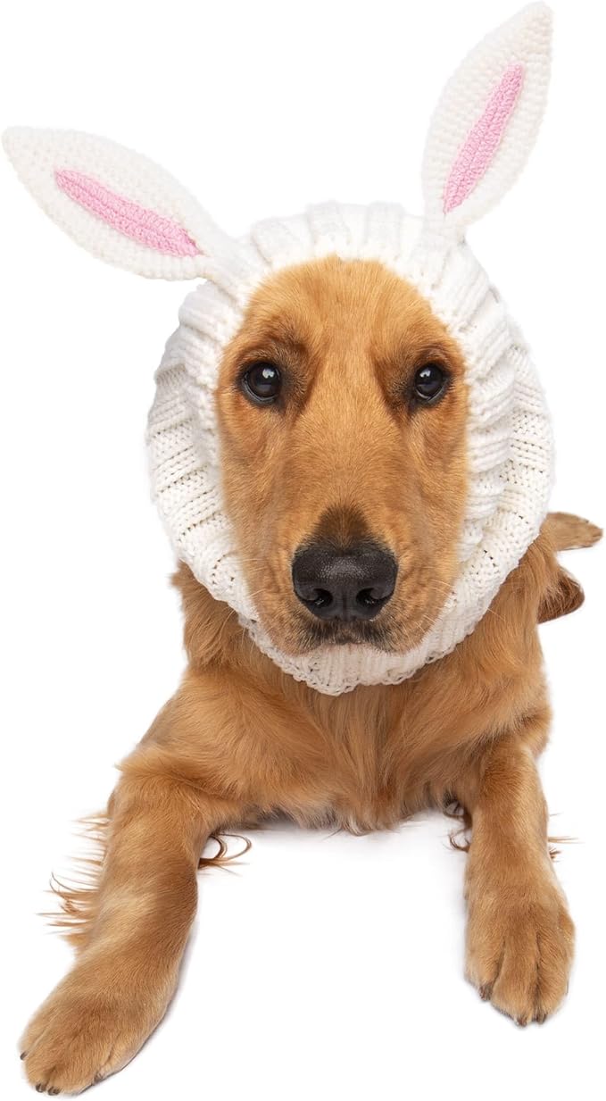 Zoo Snoods Bunny Costume - Knit Easter Dog Snood Ear Wrap for Pets, Warm Neck Cover for Halloween and Winter (Large)