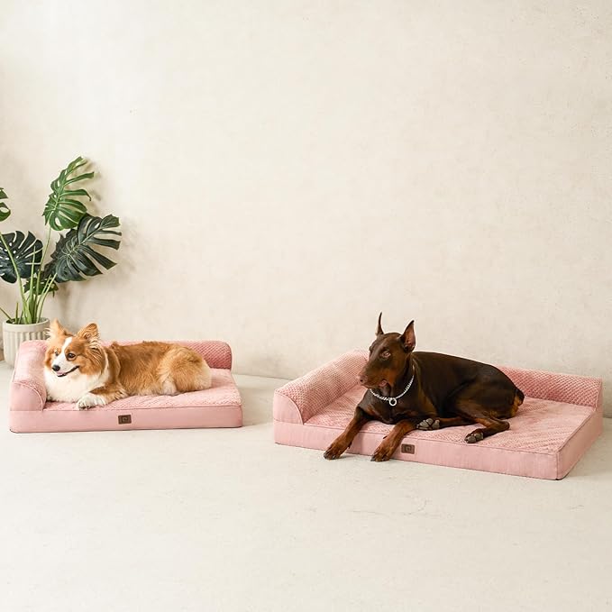 EHEYCIGA Memory Foam Dog Bed Medium Sized Dogs, Waterproof Dog Bed Orthopedic with Washable Removable Cover, Non-Slip Pet Bed Couch for Crate, 30x20x6 Inches, Pink