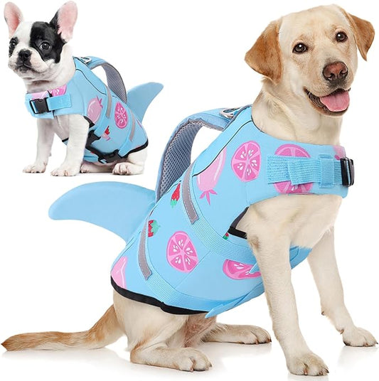 AOFITEE Dog Life Vest for Swimming, Shark Dog Life Jacket Large, High Flotation Dogs Swimming Vest with Rescue Handle and Reflective Stripe, Dogs Lifesaver Swimsuit for Boating Summer Pool Beach, XL