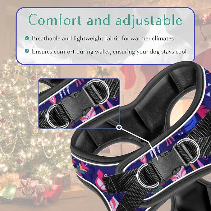 Comfort fit Step-in Christmas Dog & Puppy Harness - Comfortable All Weather Dog Vest Harness: Adjustable, Soft Padded, Easy to Put-on for Small, Medium-Sized Dogs.