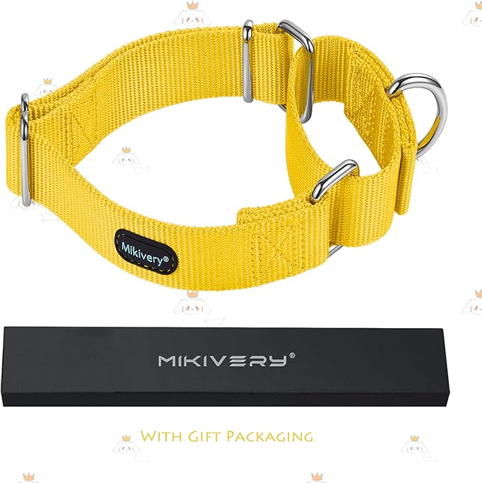 Mikivery Martingale Dog Collar Nylon Adjustable and Safety Training Colourful Comfortable Metal Buckle Pet Collars for Small Medium and Large Dogs(Yellow,M)