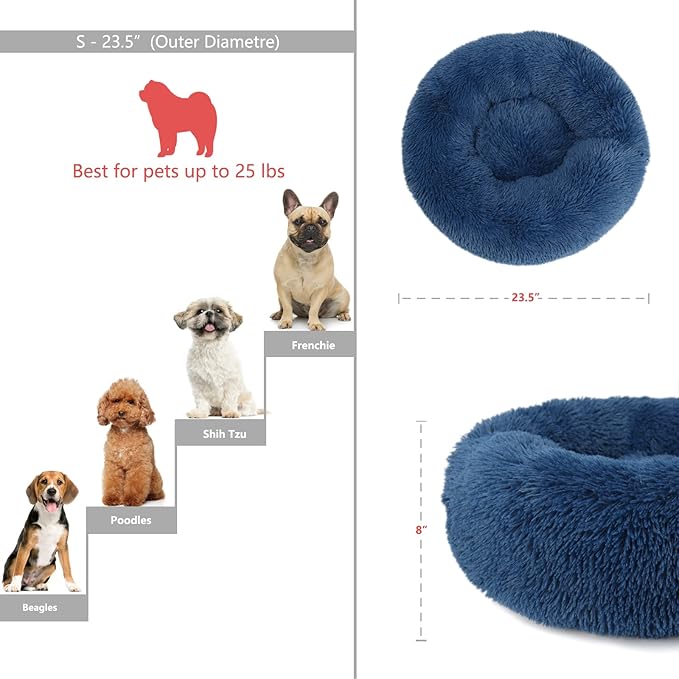 nononfish Puppy Bed for Small Dogs Washable with Anti-Anxiety Donut Calming ed Fits up to 15 lbs Pets,23 Inches Navy Blue