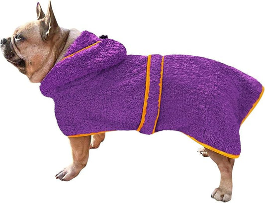 Bienbee Soft Dog Bathrobe,Super Absorbent & Quick-Drying Dog Robe with Hood, Cozy Drying Coat for After Bath, Purple M