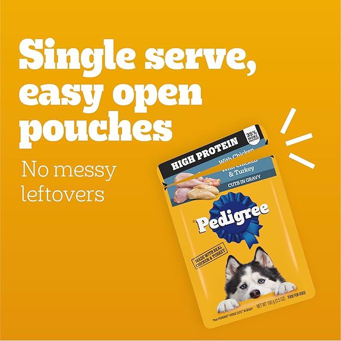 Pedigree High Protein Wet Dog Food Pouches, Variety Pack, 3.5 oz. Pouches,(Pack of 18)