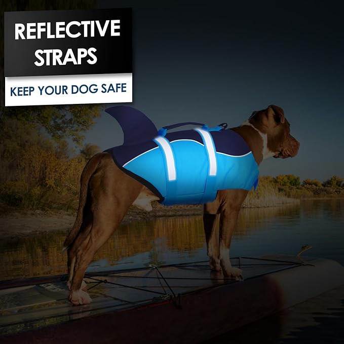 AOFITEE Dog Life Jacket, Shark Dog Life Vest for Swimming Boating, High Flotation Pet Lifesaver with Rescue Handle, Reflective French Bulldog Lifejacket, Life Jackets for Small Medium Large Dogs, M