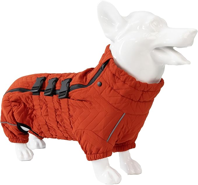 Lovelonglong Warm Dog Coat Double Layers Dog Vest, 4 Legs Covered Windproof Waterproof Reflective Warm Dog Vest Outdoor Skating Dog Costume for Corgis Dachshund Dog Orange D-S
