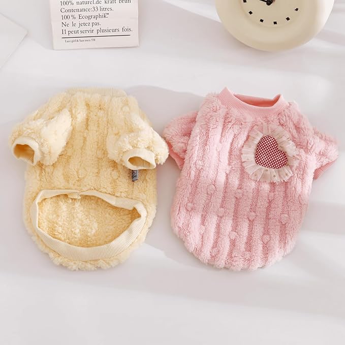 Cute Cat Sweaters Warm Cotton Plush Dog Apparel & Accessories Pink Kitten Turtleneck Sweaters for Indoor Cats and Small Dogs with Pet Laundry Bag (L (8.8-11lbs))