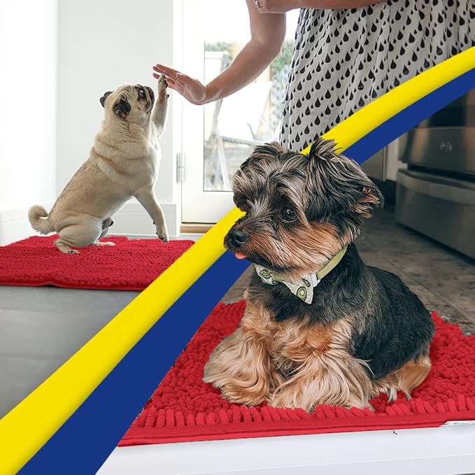Muddy Mat® Original Dog Door Mat for Muddy Paws, Super Absorbent Microfiber, Non-Slip Washable Pet Rug, Quick Dry Chenille Entryway Carpet, Machine Washable Indoor Outdoor mat, Red 48"x60"