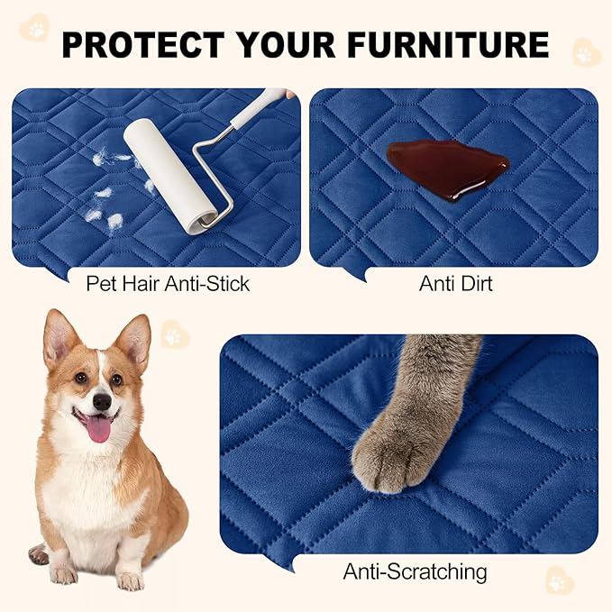 Smiry Waterproof Dog Blanket, 82x102 Inch Soft Pet Bed Cover Reversible, Washable Sofa Couch Furniture Protector for Small Medium Large Dog Puppy Cat, Navy/Blue