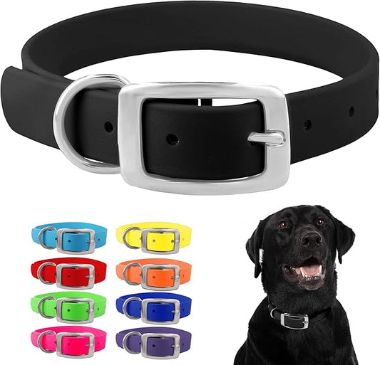 Regal Dog Products Small Black Dog Collar with Heavy Duty Double Buckle & D Ring | Vinyl Coated, Custom Fit, Adjustable Biothane Dog Collar | Chew Resistant Waterproof Collar for Dogs