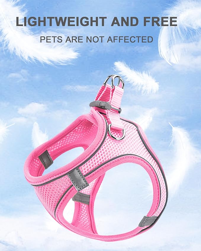 XXXS Red Soft Mesh Dog Harness and Leash Set,No Escape Puppy Harnesses for Training Walking, Reflective Adjustable Puppy Vest for Small Medium Dogs, Cats (Red, XXXS)