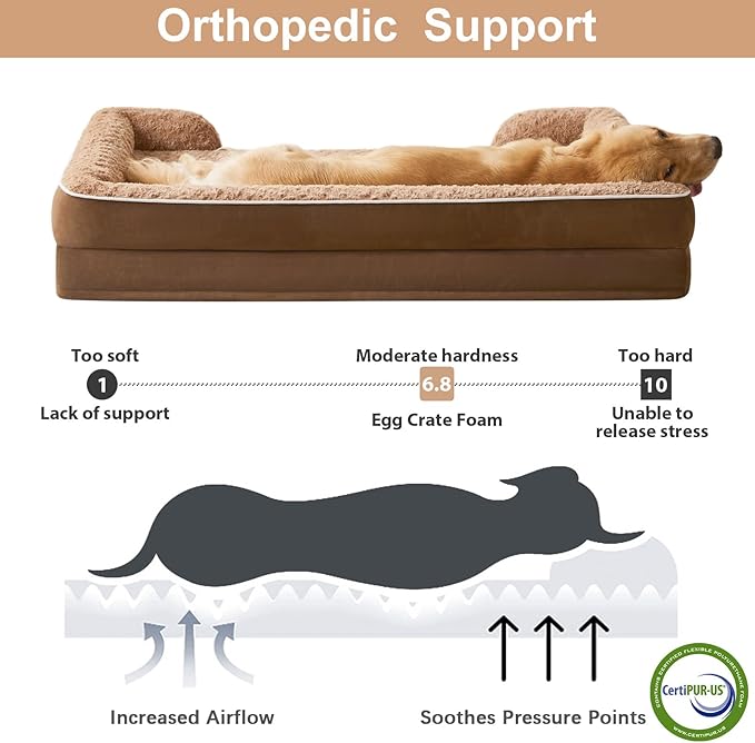 WNPETHOME Dog Bed for Extra Large Dogs, Washable Dog Bed with Waterproof Lining & Non-Skid Bottom, Orthopedic Egg Foam Couch for Pet Sleeping, Pet Bed