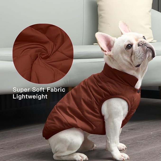 2 Layers Fleece Lined Warm Dog Jacket for Winter Cold Weather,Soft Windproof Medium Dog Coat,Brown XL