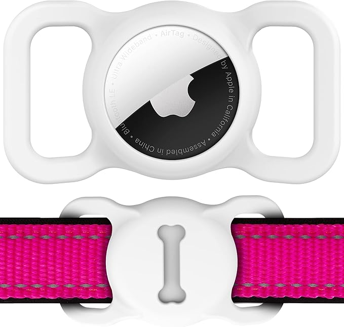 for Airtag Dog Collar Holder, Air Tag Protective Cat Airtag Dog Collar,Silicone AirTags GPS Tracking Accessories,Air Tags with Bone Pattern (1 Pack(White))