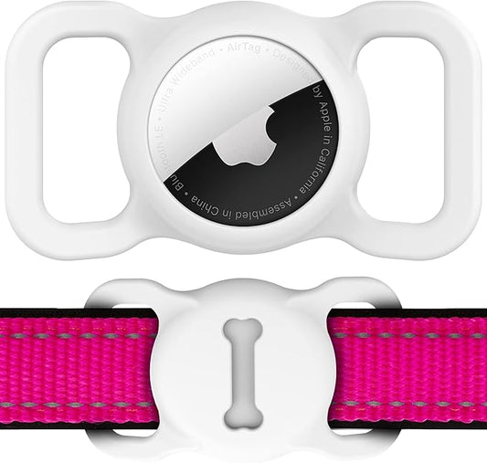 for Airtag Dog Collar Holder, Air Tag Protective Cat Airtag Dog Collar,Silicone AirTags GPS Tracking Accessories,Air Tags with Bone Pattern (1 Pack(White))