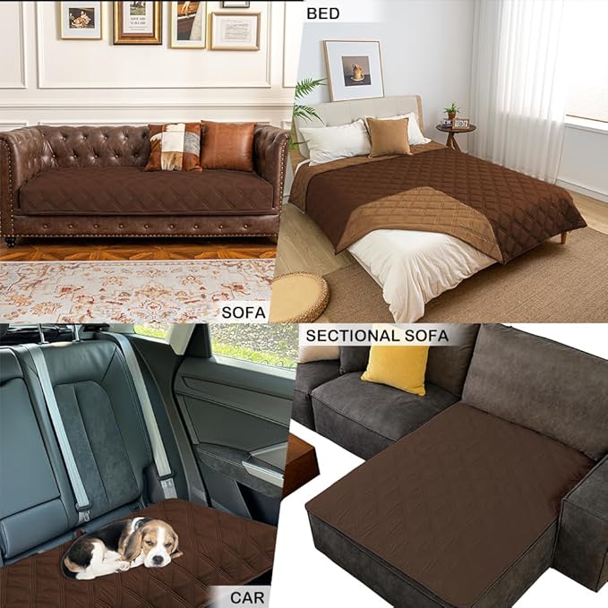 fuguitex Waterproof Dog Blanket Reversible for Small Dogs Resistant Leakproof Washable Couch Cushion Bed Protector Cover for Indoor Furniture Pet Friendly(52"*82",Brown+Chocolate