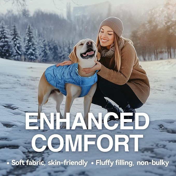 VIVAGLORY SoftJoy Dog Winter Coat - British Style Plaid Jacket & Vest for Snow, Cold Weather - Heavy Duty, Warm & Cozy, Reversible - M Blue