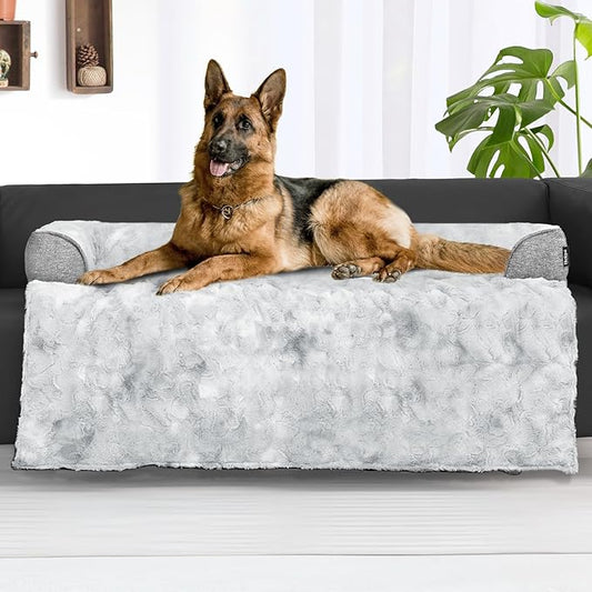 Calming Extra Large Dog Couch Bed for Dogs, 45 x 37 inch Waterproof Removable Dog Mat Couch Cover for Furniture Protector, Non-Slip Fluffy Pelsbarn Dog Bed for Couch, Sofa, Car - Tie-Dry Grey