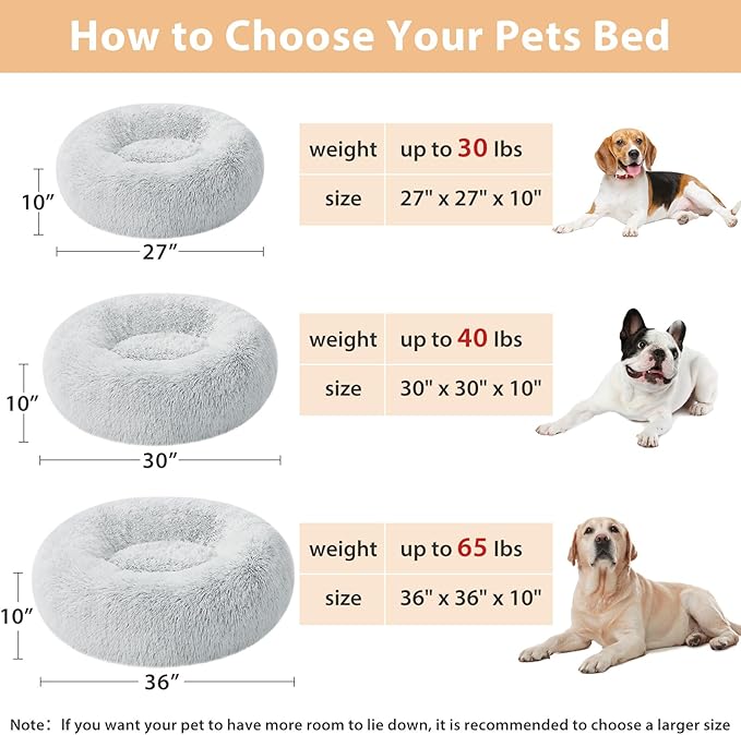 WNPETHOME Calming Dog Bed Cat Bed Donut, Faux Fur Pet Bed Self-Warming Donut Cuddler, Comfortable Round Plush Dog Beds (30 x 30 x 10 Inch, Light Grey)