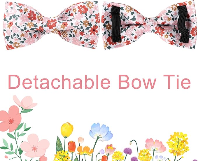 Dog Collar with Bow Tie,Flower Bow Dog Collar with Adjustable Buckle,Cotton Floral Puppy Collar for Small,Medium,Large Dogs