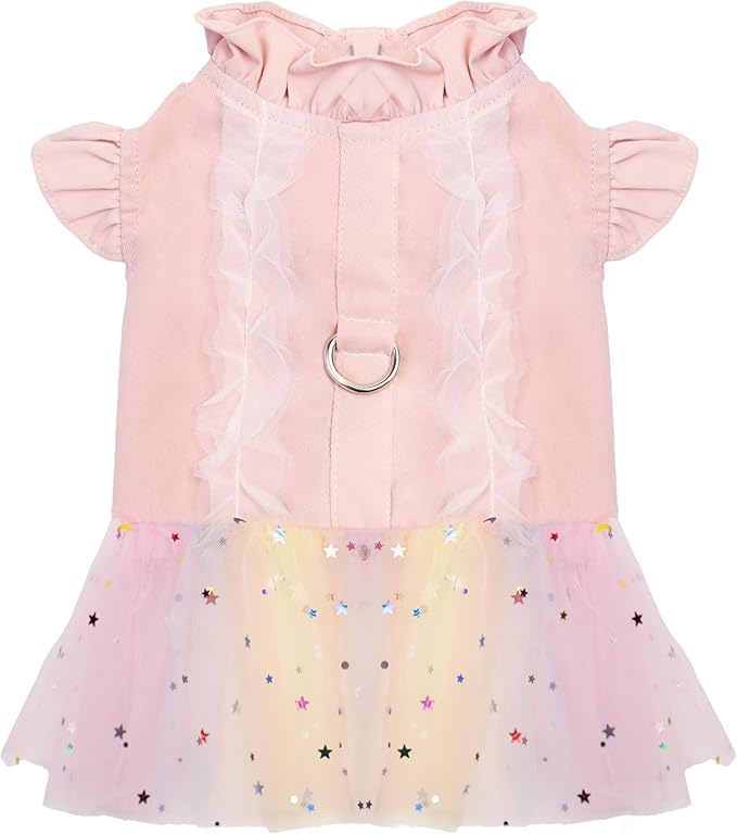 Lace Dog Dress,Dress for Small Dogs,Back Traction Buckle,Dog Clothes,Cat Apparel,Pet Skirt,Pink,S
