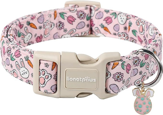 Lionet Paws Easter Dog Collar- Cute Rabbit Purple Eggs Pink Dog Collars with Plastic Buckle, Light Adjustable Dog Collars with Egg Pendant for Small Dogs