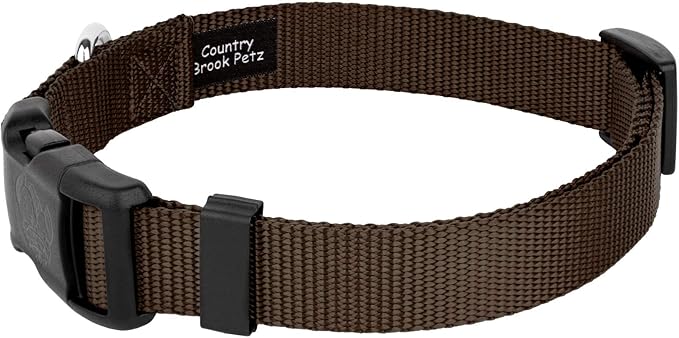 Country Brook Petz - American-Made Dog Collar for Large, Medium, and Small Dogs and Puppies - Deluxe Heavy Duty Nylon in 33 Dazzling Colors (Extra Large, 1 Inch Wide, Brown)