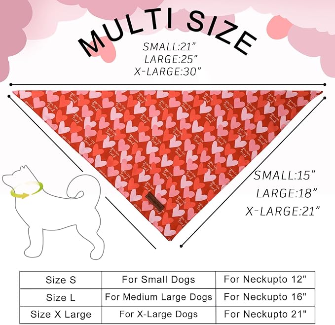 Unique Style Paws Dog Valentine's Bandanas 2Pcs Washable Cotton Triangle Painting Love Heart Puppy Scarfs for Small Medium Large Dogs and Cats
