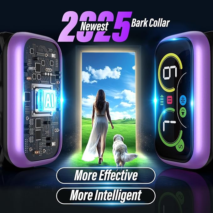Dog Bark Collar for Large Medium Small Dogs, Smart Barking Collar, Effective No Bark Collar with Adjustable Beep Vibration Correction Modes, Automatic Anti Barking Device, IP67 Waterproof Purple
